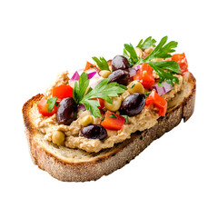 Mediterranean Hummus Toast with Salad Isolated on Transparent Background