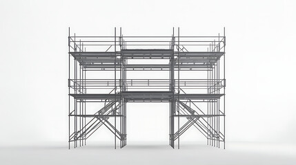 Gray Metal Scaffolding Construction Framework Isolated Against White Background Shows Modern Design And Industrial Structure