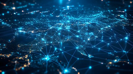 Glowing network map of thailand digital art technology night scene aerial view