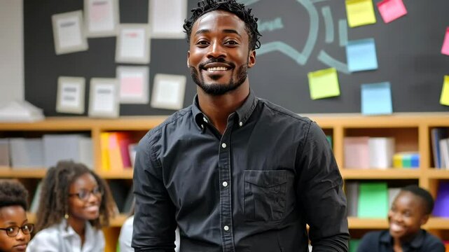 Passionate Black teacher actively engaging with students in a classroom setting, fostering a love for learning and inspiring young minds through interactive education.