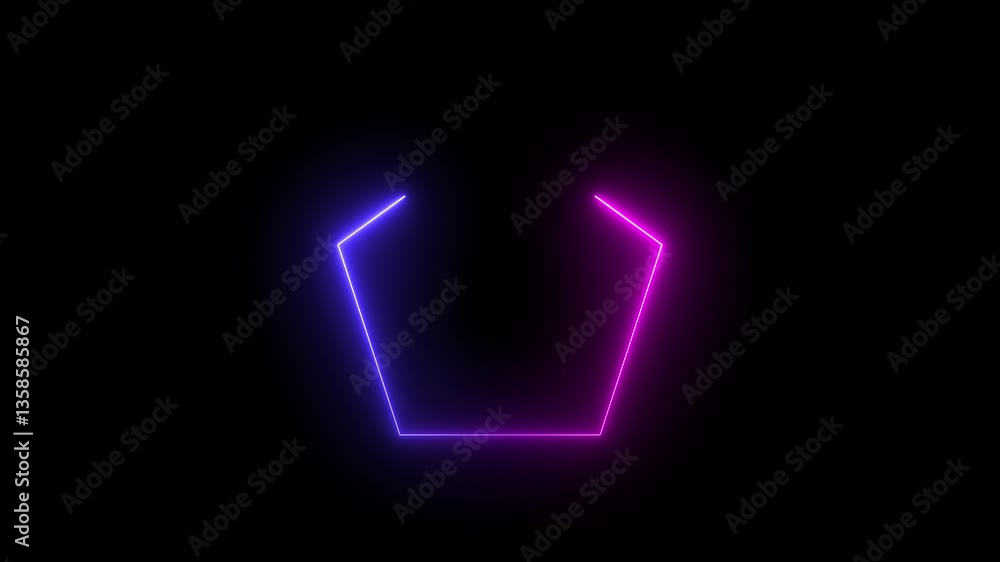 Poster hexagon neon frame. light gradient border.luorescent template for design with text.abstract neon hex