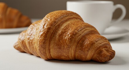 Close-up of Croissant with Coffee Cup, Perfect for Breakfast Still Life