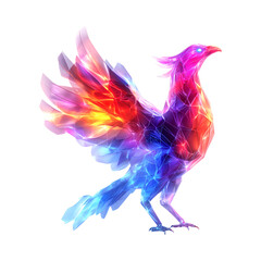 Obraz premium Digital Phoenix Made of Neon Geometric Shapes and Gl Isolated on Transparent Background