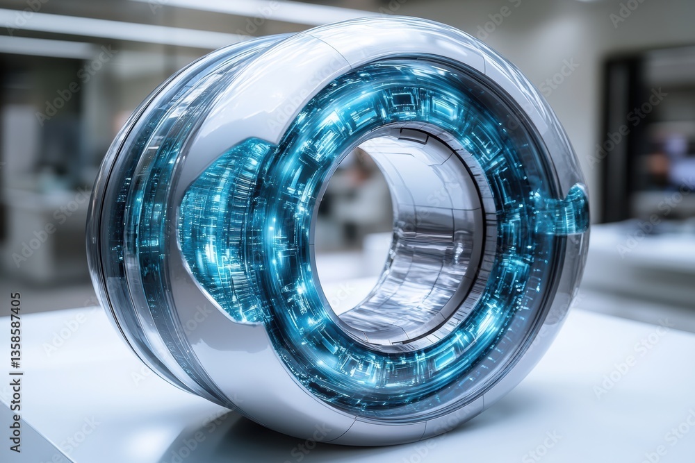 Poster Futuristic device showcasing advanced technology with glowing elements, symbolizing innovation and modern engineering.
