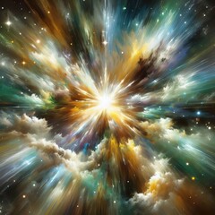 Gamma Ray Bursts on Canvas   Explosive splashes of greens yellow