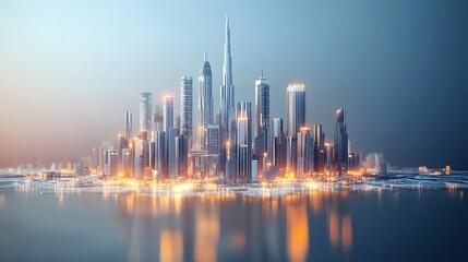 Obraz premium Futuristic cityscape rising from saudi arabia map urban landscape night view digital art
