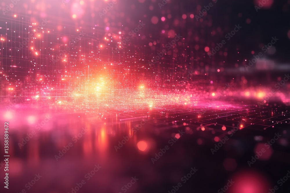 Poster Vibrant abstract digital background with glowing particles and soft lights. Perfect for graphic design and modern technology themes.