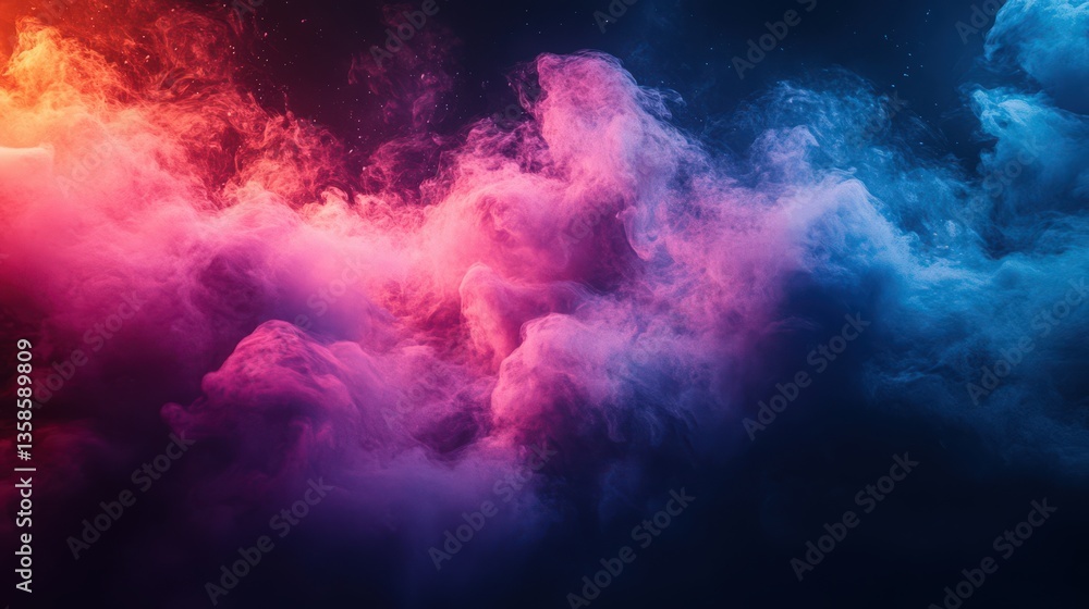 Poster ethereal nebula clouds abstract design with vibrant red to blue gradient