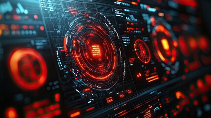 Futuristic HUD Interface, Data Analysis, Red Alert, Sci-Fi Background, Tech Stock