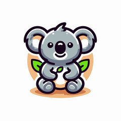 Ilustración de logotipo plano y colorido de un koala en formato clipart vectorial premium sobre fondo blanco, diseñada al estilo de una emblemática ilustración de logotipo cartoon