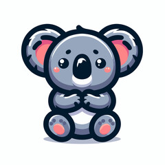 코알라의 화려한 카툰 플랫 로고 일러스트레이션, 프리미엄 벡터 클립아트 형식으로 흰색 배경에, colourful cartoon flat logo illustration 엠블럼 스타일로 제작됨.