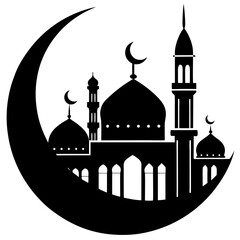 Mosque Silhouette - Islamic Architecture and Crescent Moon Icon