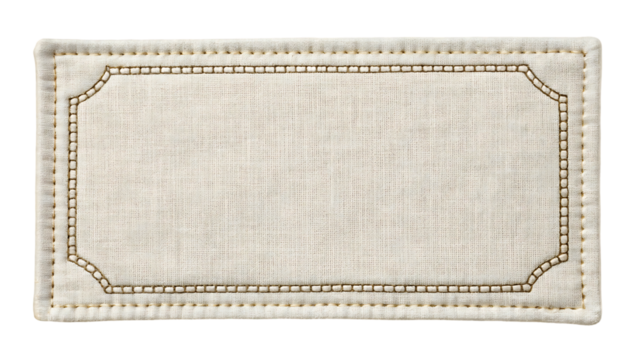 Blank beige linen label with stitched border