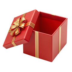 Open red gift box with gold ribbon. Surprise, present, celebration concept.