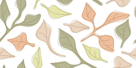 Hand drawn plant elements, leaves, seamless pattern, vector design