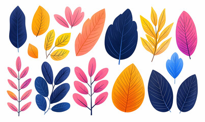 Obraz premium Colorful Collection of Spring Doodles of Leaves and Floral Elements