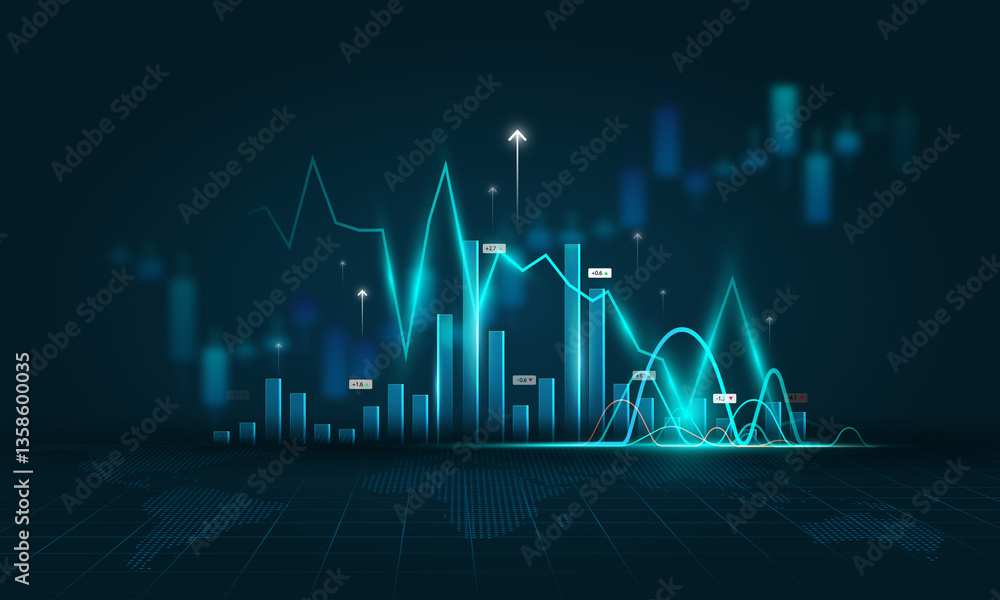Poster background image of data analysis technology and financial investment graphs in the stock market