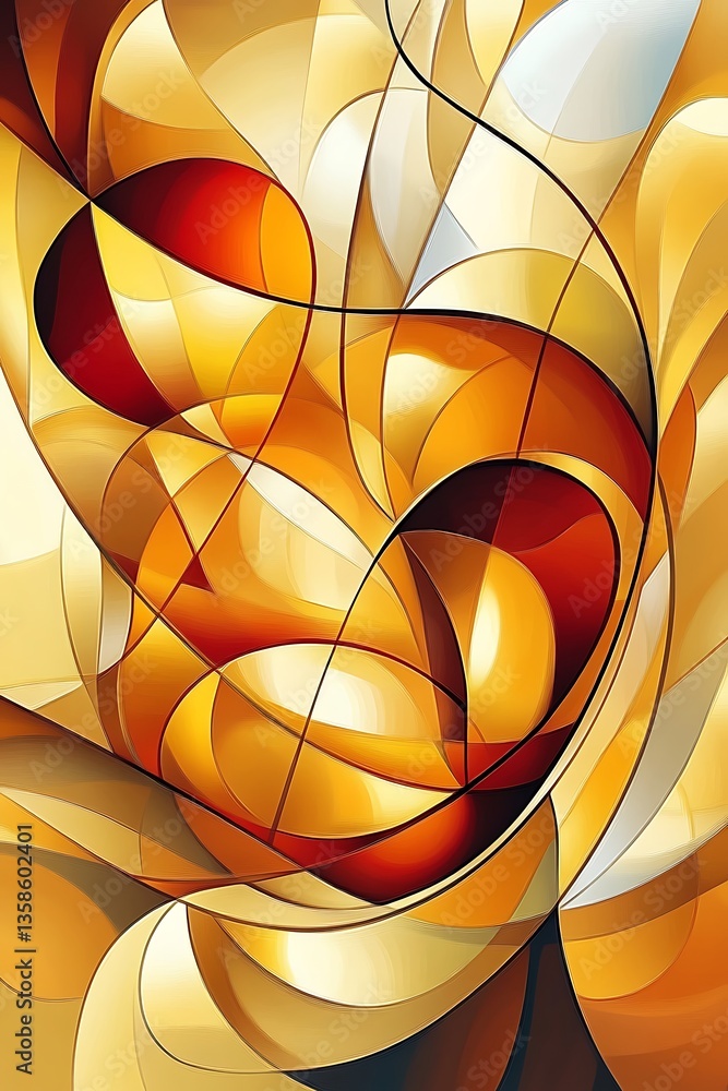 Poster golden abstract composition with flowing shapes and dynamic contrasts