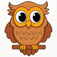 A charming, wide-eyed owl perched on a branch, a delightful cartoon with warm brown and orange tones.