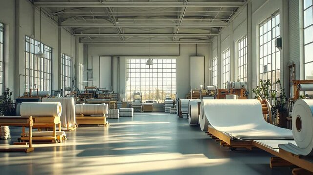 A spacious and modern workshop bathed in natural light.