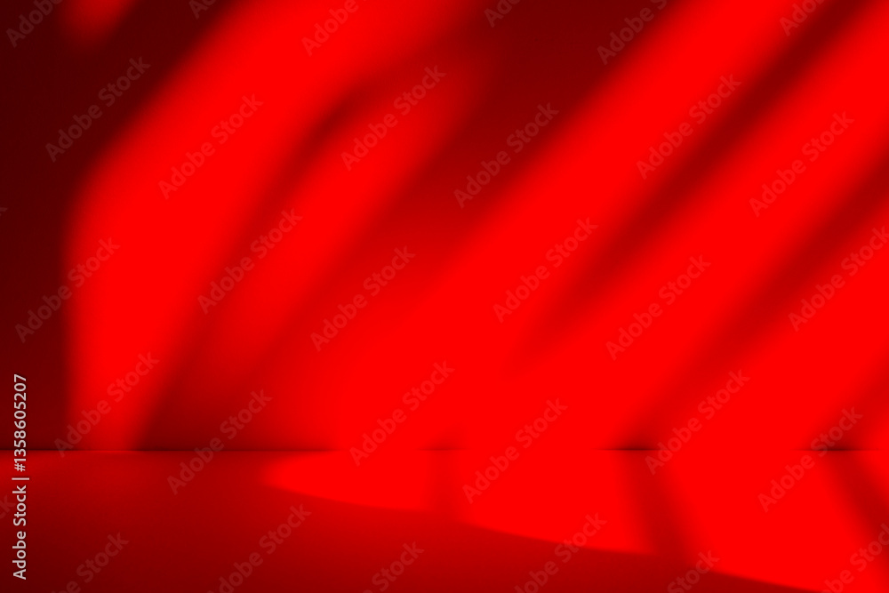 Poster Wall interior background, studio and backdrops show products.with shadow from window color Red background for text insertion and presentation product	