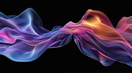 Colorful flowing fabric appears to float against a dark background