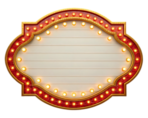 Vintage marquee sign with glowing lights, blank space for text.