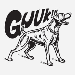 dog line art vector illustration black and white. perfect for lino cut print or wood cut print. comic and cartoon style