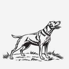 dog line art vector illustration black and white. perfect for lino cut print or wood cut print. comic and cartoon style