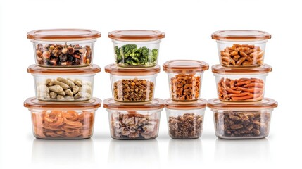 Transparent Food Storage Containers with Variety of Healthy Snacks