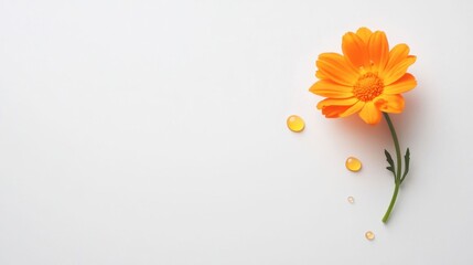 Naklejka premium Bright Orange Flower with Water Droplets on White Background