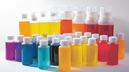 Assorted Colorful Bottles of Liquid on White Background