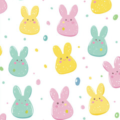 Fototapeta premium Seamless Easter Bunny and Rabbit Pattern with Cute Illustrations and Spring Elements