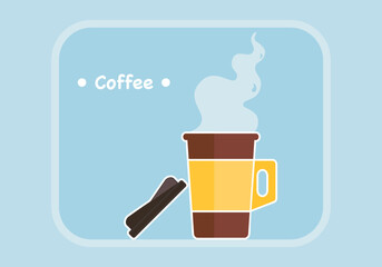 Vector illustration set of freshly roasted and ground coffee drinks, aroma, steam, smoke rising from paper cups. Minimal style graphics, isolated on background. For food, beverage, cafe design.
