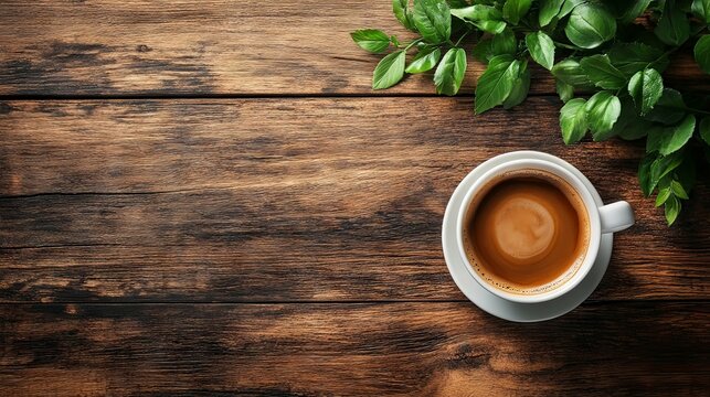 Aromatic Coffee Break: Morning Cup of Joe on Rustic Wooden Table