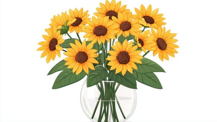 Bright Sunflower Arrangement in Glass Vase for Home Decoration