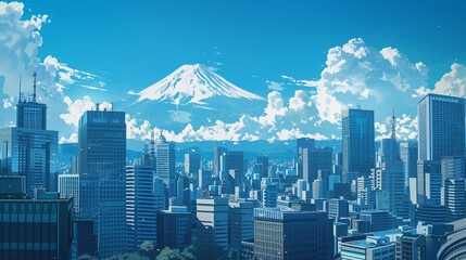 Naklejka premium 東京の高層ビルと富士山8