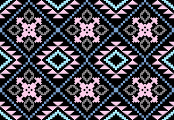 Cross stitch pattern concept showcasing traditional ethnic geometric pattern, Design for textile, background,carpet,wallpaper,clothing,wrapping,Batik,fabric,Vector illustration	
.