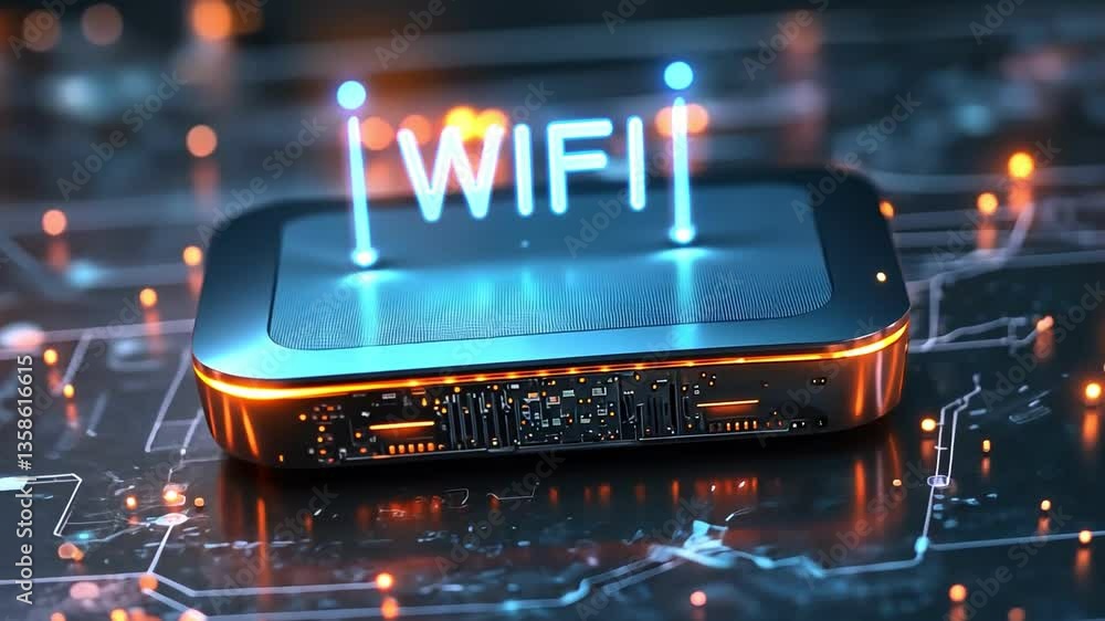 Poster futuristic wifi router design innovation in connectivity with advanced technology and sleek glowing 
