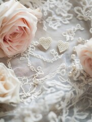 Fototapeta premium Delicate Lace and Pearls with Roses