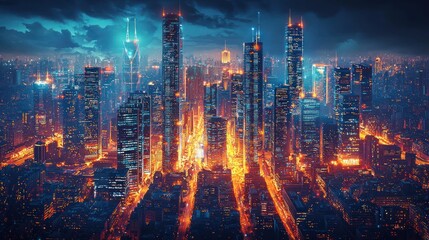 Fototapeta premium Night Metropolis: A Glowing Cityscape