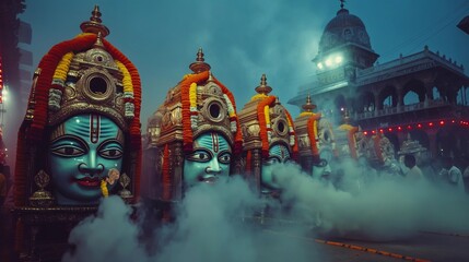 Obraz premium Hindu God Car Procession at Dusk
