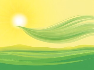 Obraz premium Sunny vista across verdant fields with undulating green flowing shapes