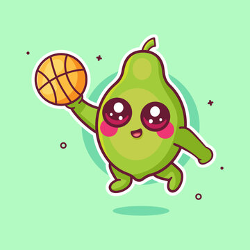 recommend clip art: happy papaya fruit character mascot playing basketball isolated cartoon