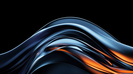 Abstract orange blue curved wave fluids flowing on black background,transparent gradient glass flow background for banner wallpaper poster cover design with design