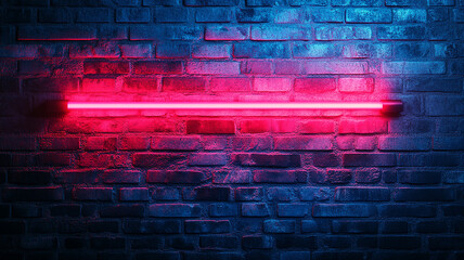 Neon light on brick walls that are not plastered background and texture.