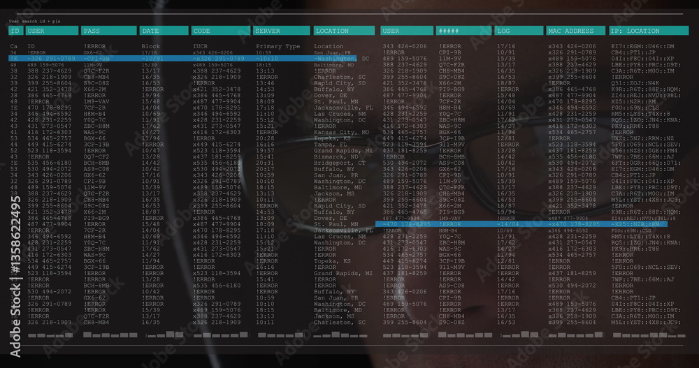 Aufkleber image of data processing on computer screen over close up of male hacker