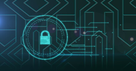 Image of online security padlock flickering on green background
