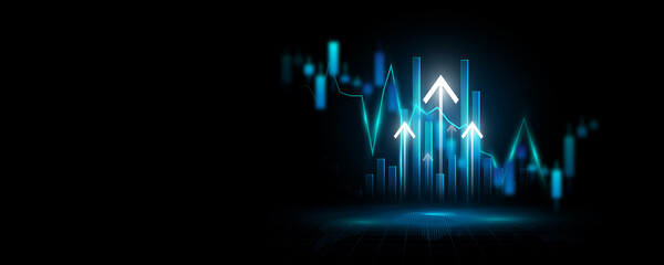 Background image of data analysis and financial growth investment graphs in the stock market