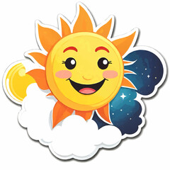 sun, moon,cloud and nightsky cartoon vector sticker pattern
